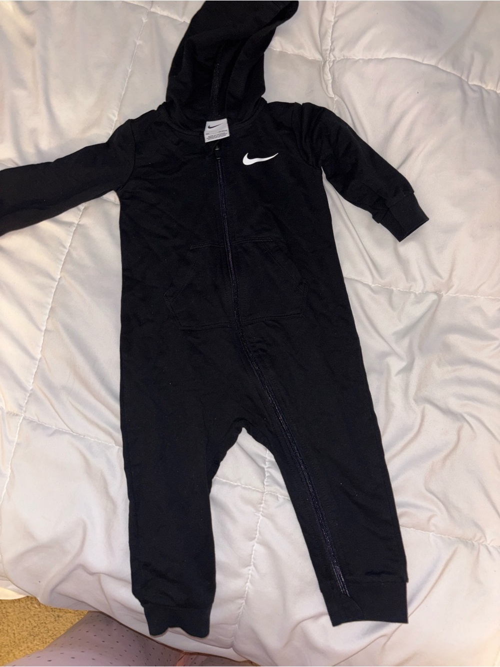 Nike Black Hooded Baby Footie with White Swoosh